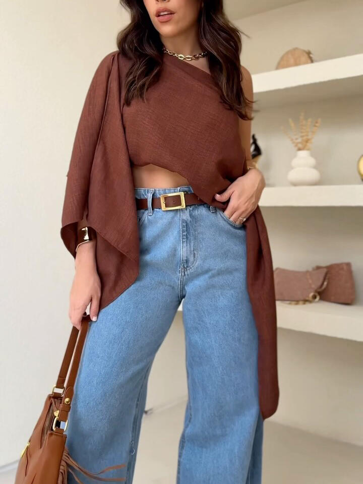 Women’s Off Shoulder Crop Top | Brown | Chic | Casual