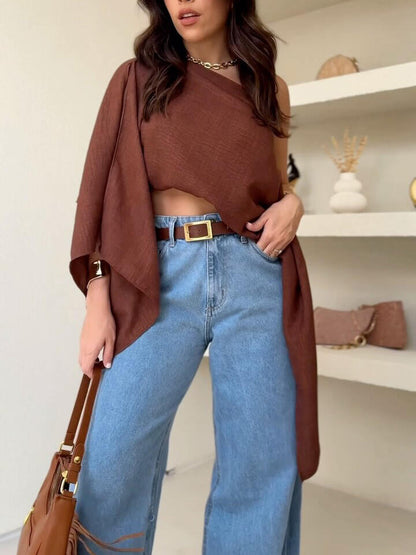 Women’s Off Shoulder Crop Top | Brown | Chic | Casual