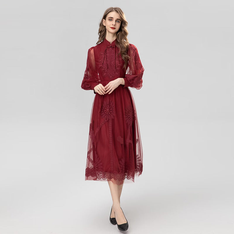 Women’s Waist Fit Dress | Burgundy | Elegant | Chic