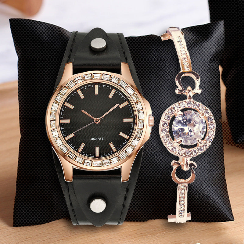 Women’s Full Diamond Quartz Watch Set | Light Luxury | Elegant | Fashion