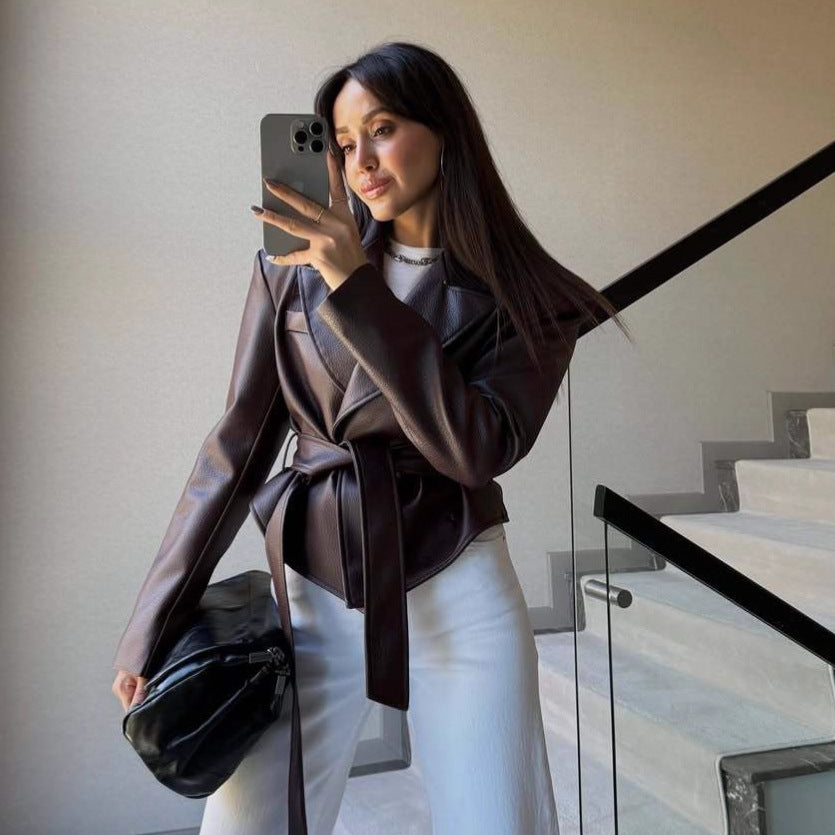 Women’s Strapped Leather Biker Jacket Outerwear | Cool | Casual | Streetwear