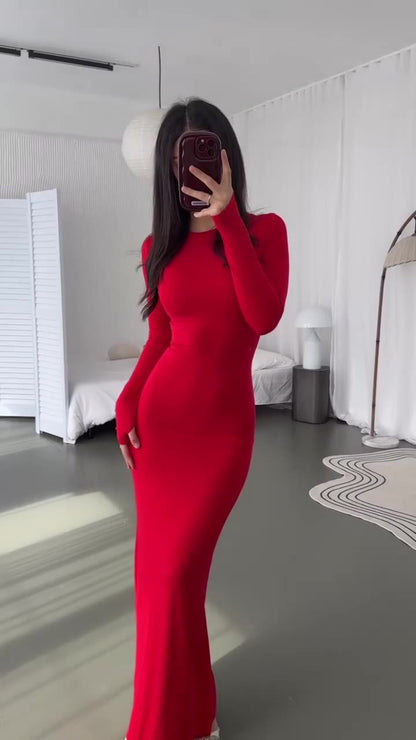 Women’s Long Sleeve Slim Fit Maxi Dress | Solid Color | Elegant | Party