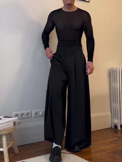 Men’s Mesh Long Sleeve Top | Sheer | Black | Chic