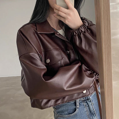 Women’s Short PU Leather Jacket Outerwear | Versatile | Casual | Chic