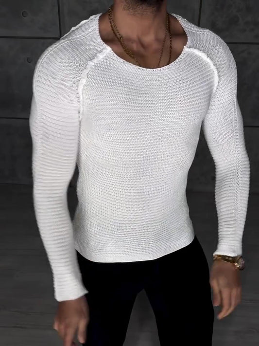 Men’s Knit Long Sleeve Top | Slim Fit | White | Casual