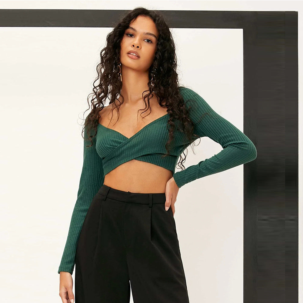 Women’s V Neck Knit Crop Top | Slim Fit | Casual | Chic