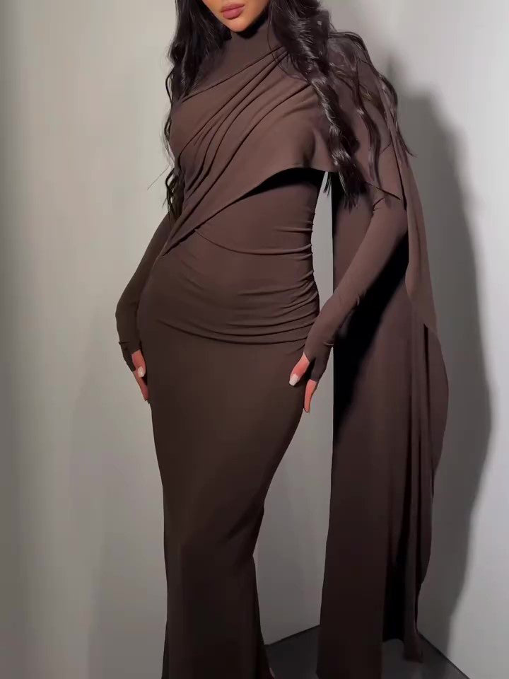 Women’s Turtleneck Long Sleeve Slim Dress | Brown | Elegant | Casual