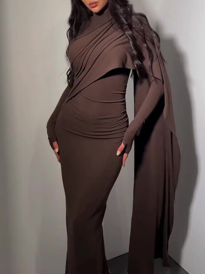 Women’s Turtleneck Long Sleeve Slim Dress | Brown | Elegant | Casual