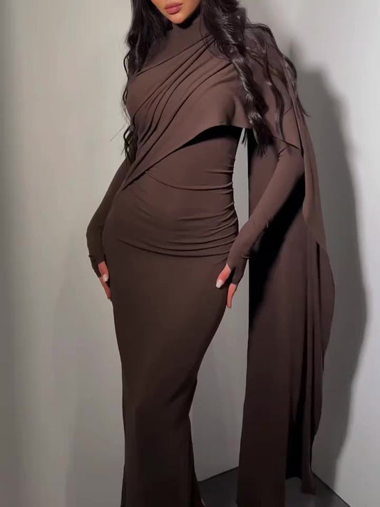 Women’s Turtleneck Long Sleeve Slim Dress | Brown | Elegant | Casual