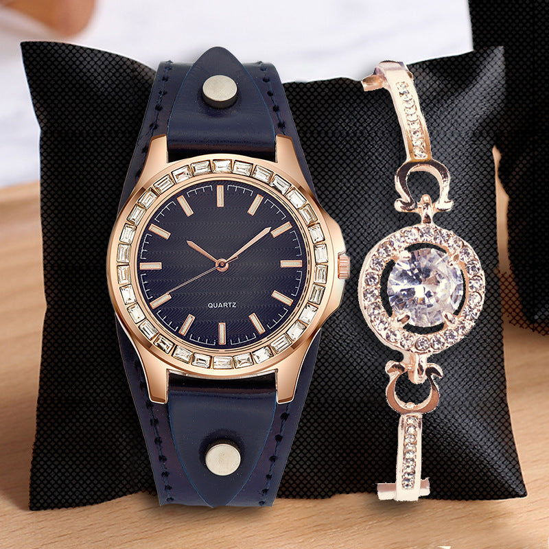 Women’s Full Diamond Quartz Watch Set | Light Luxury | Elegant | Fashion