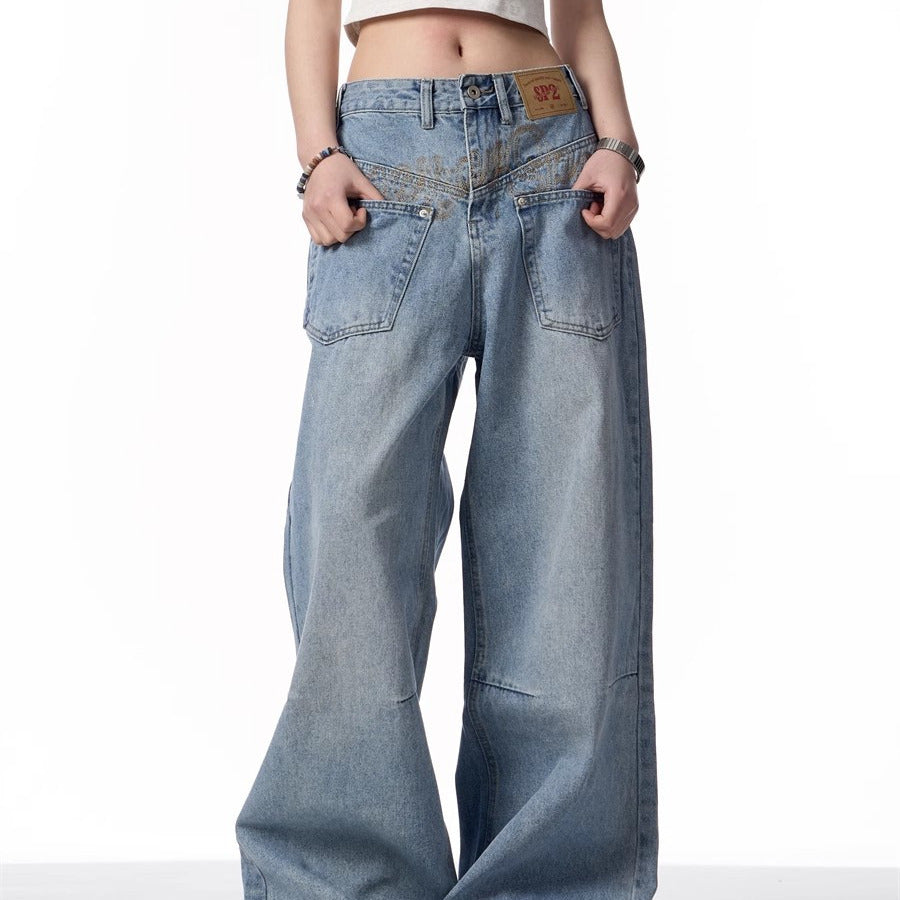 Women’s Reverse Design Washed Denim Jeans Bottoms | Retro | Streetwear | Casual