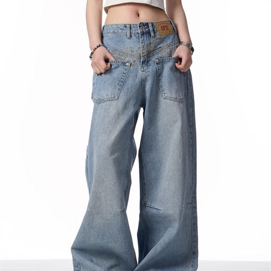 Women’s Reverse Design Washed Denim Jeans Bottoms | Retro | Streetwear | Casual