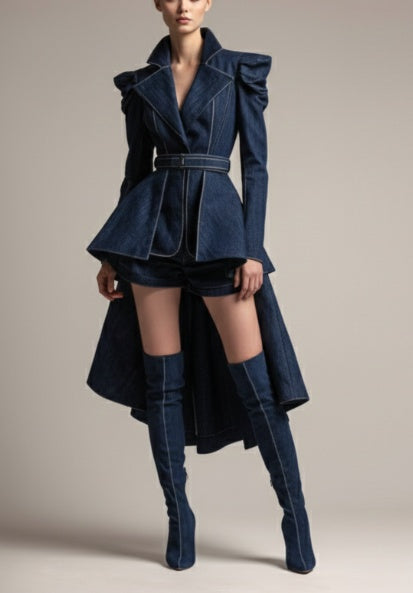 Women’s Denim Peplum Elegant Set | Tailored | Chic | Fashion