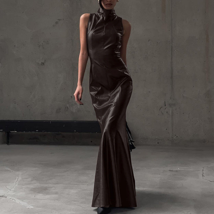 Women’s High Waist Maxi Dress | Stand Collar | Elegant | Chic