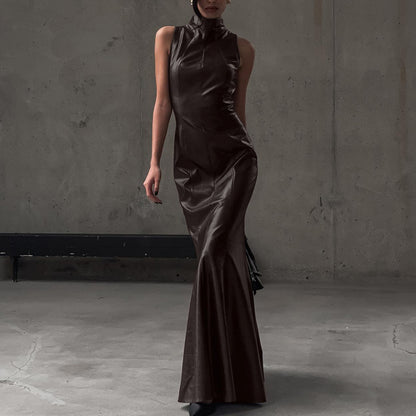 Women’s High Waist Maxi Dress | Stand Collar | Elegant | Chic