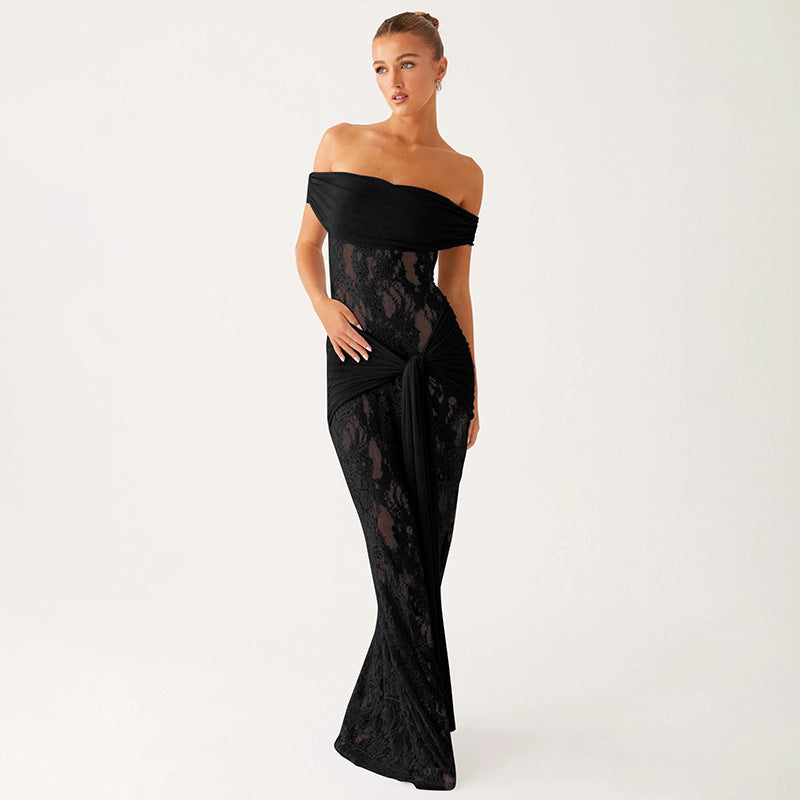 Women’s Lace Cutout Ribbon Maxi Dress | Elegant | Party | Evening
