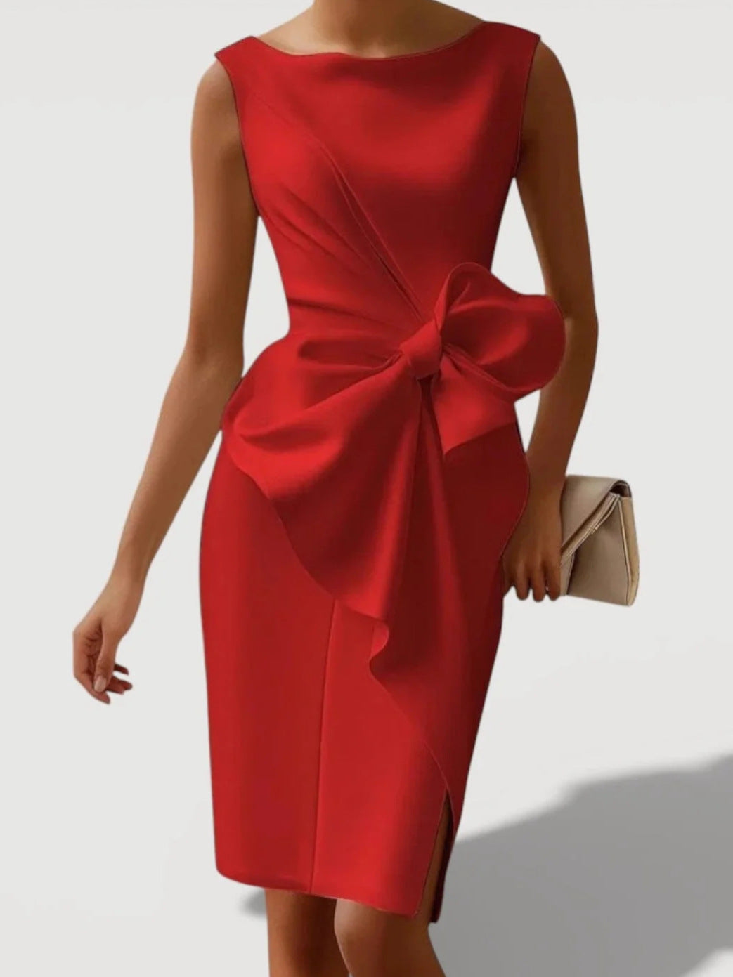 Women’s Midi Fitted Dress | Cinched Waist | Bow Detail | Elegant