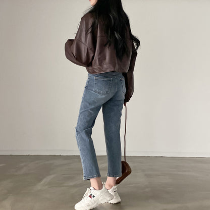 Women’s Short PU Leather Jacket Outerwear | Versatile | Casual | Chic