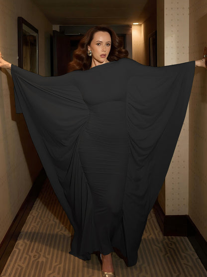 Women’s Ruched Flutter Sleeve Maxi Dress | Elegant | Dramatic | Party