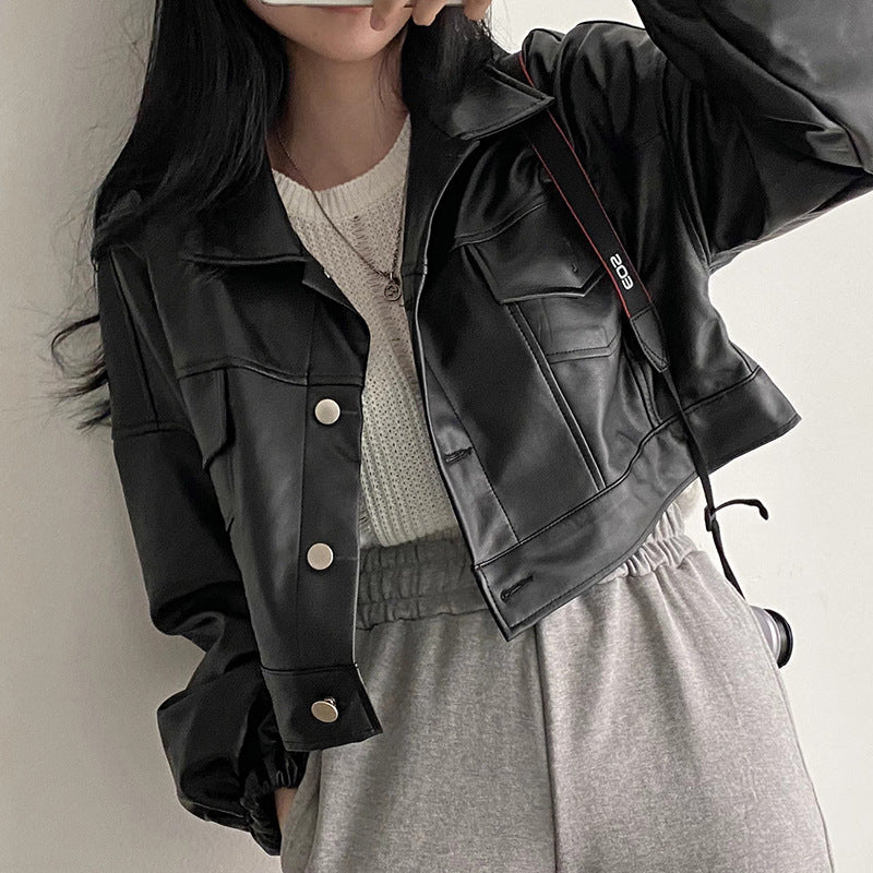 Women’s Short PU Leather Jacket Outerwear | Versatile | Casual | Chic