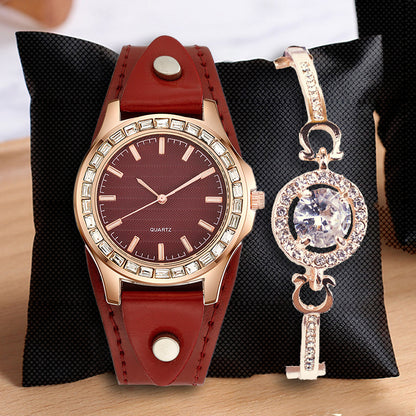 Women’s Full Diamond Quartz Watch Set | Light Luxury | Elegant | Fashion