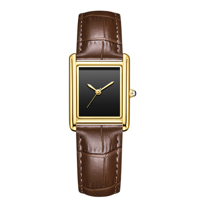 Women’s Square Quartz Watch | Leather Strap | Casual | Waterproof