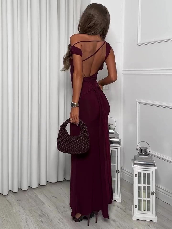 Women’s Backless Strappy Maxi Dress | Burgundy | Elegant | Party