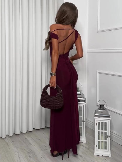 Women’s Backless Strappy Maxi Dress | Burgundy | Elegant | Party