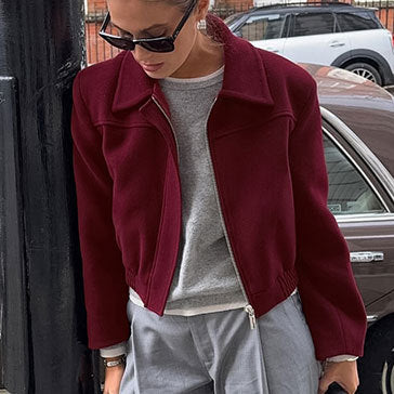 Women’s Wool Lapel Jacket Outerwear | Burgundy | Retro | Casual