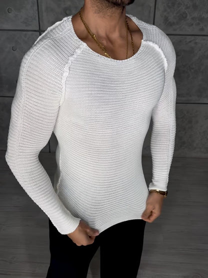 Men’s Knit Long Sleeve Top | Slim Fit | White | Casual