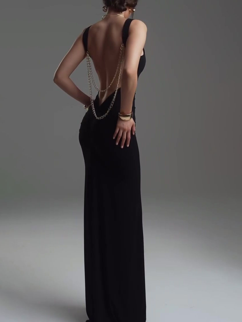 Women’s Sleeveless Backless Maxi Dress | Chain Detail | Elegant | Party