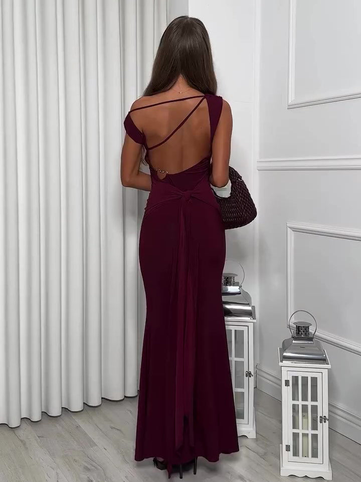Women’s Backless Strappy Maxi Dress | Burgundy | Elegant | Party