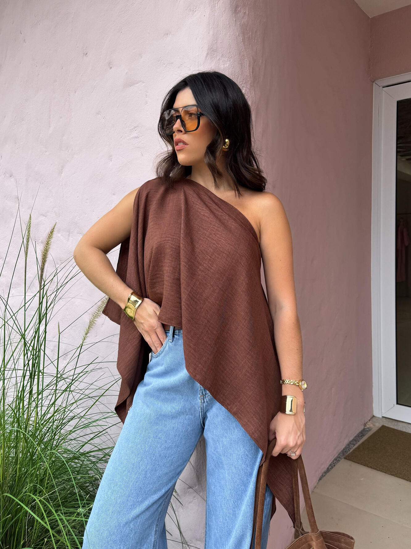 Women’s Off Shoulder Crop Top | Brown | Chic | Casual