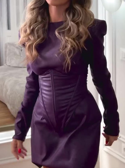 Women’s Purple Mini Dress | Structured Shoulders | Corset Waist | Elegant