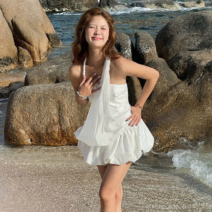 Women’s White Strap Dress | Solid Color | Loose Fit | Casual Mini